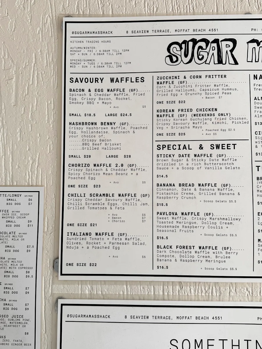 Menu, Sugar Mama's Shack