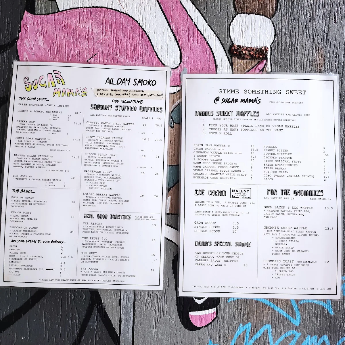 Menu, Sugar Mama's Shack