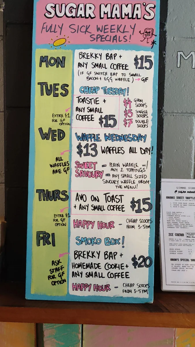 Menu, Sugar Mama's Shack