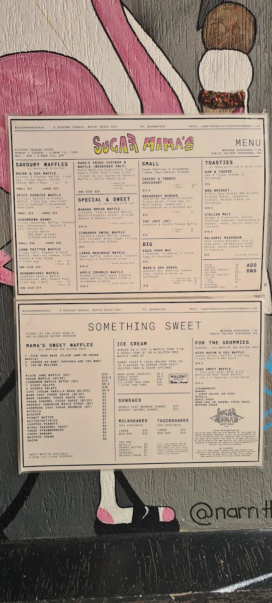 Menu, Sugar Mama's Shack