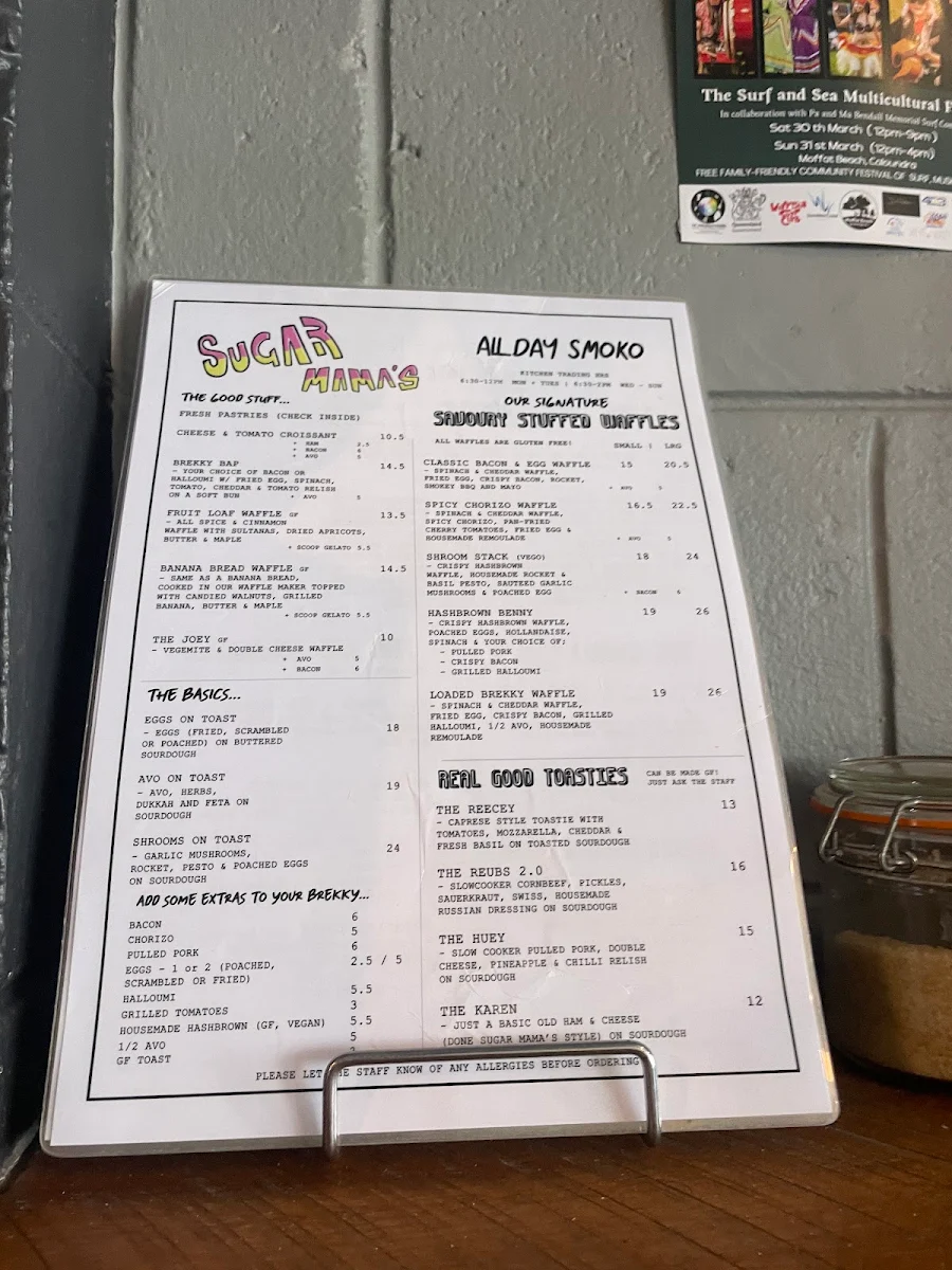 Menu, Sugar Mama's Shack