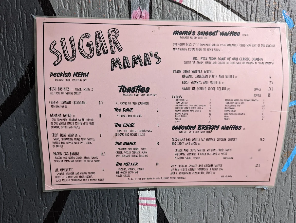 Menu, Sugar Mama's Shack