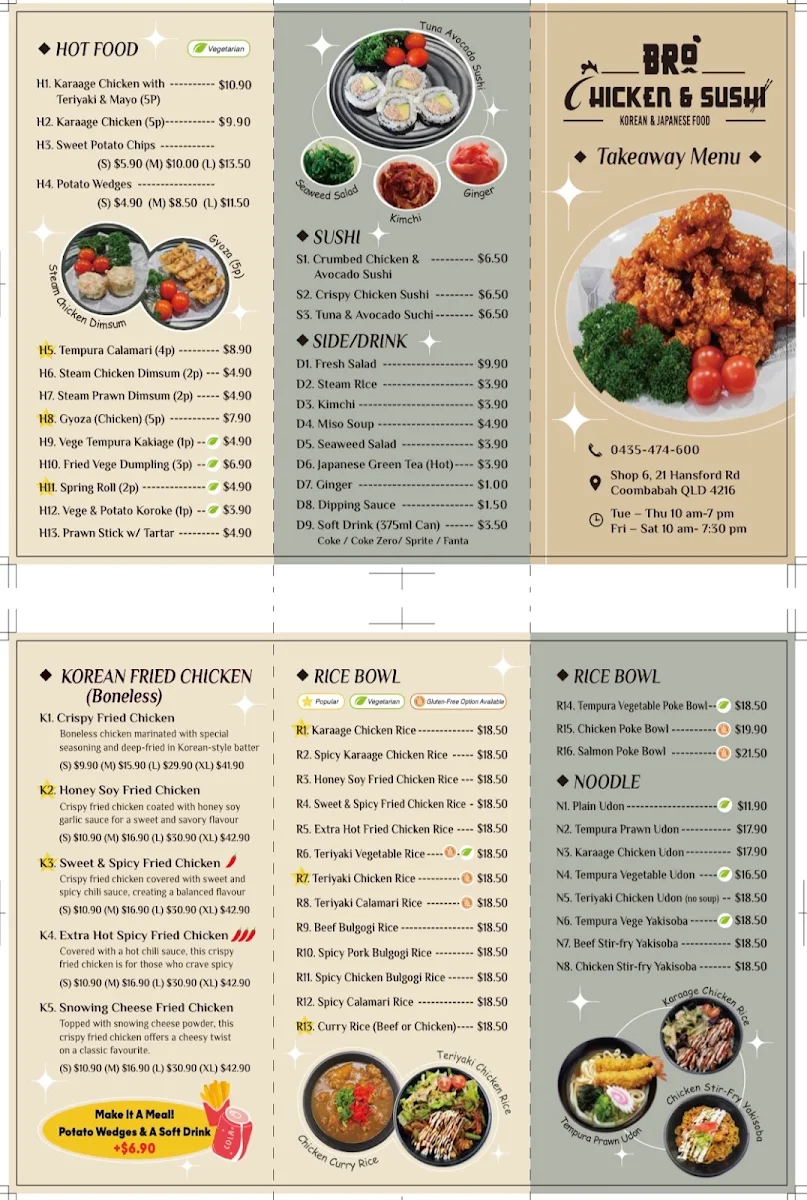 Menu, Bro Chicken & Sushi