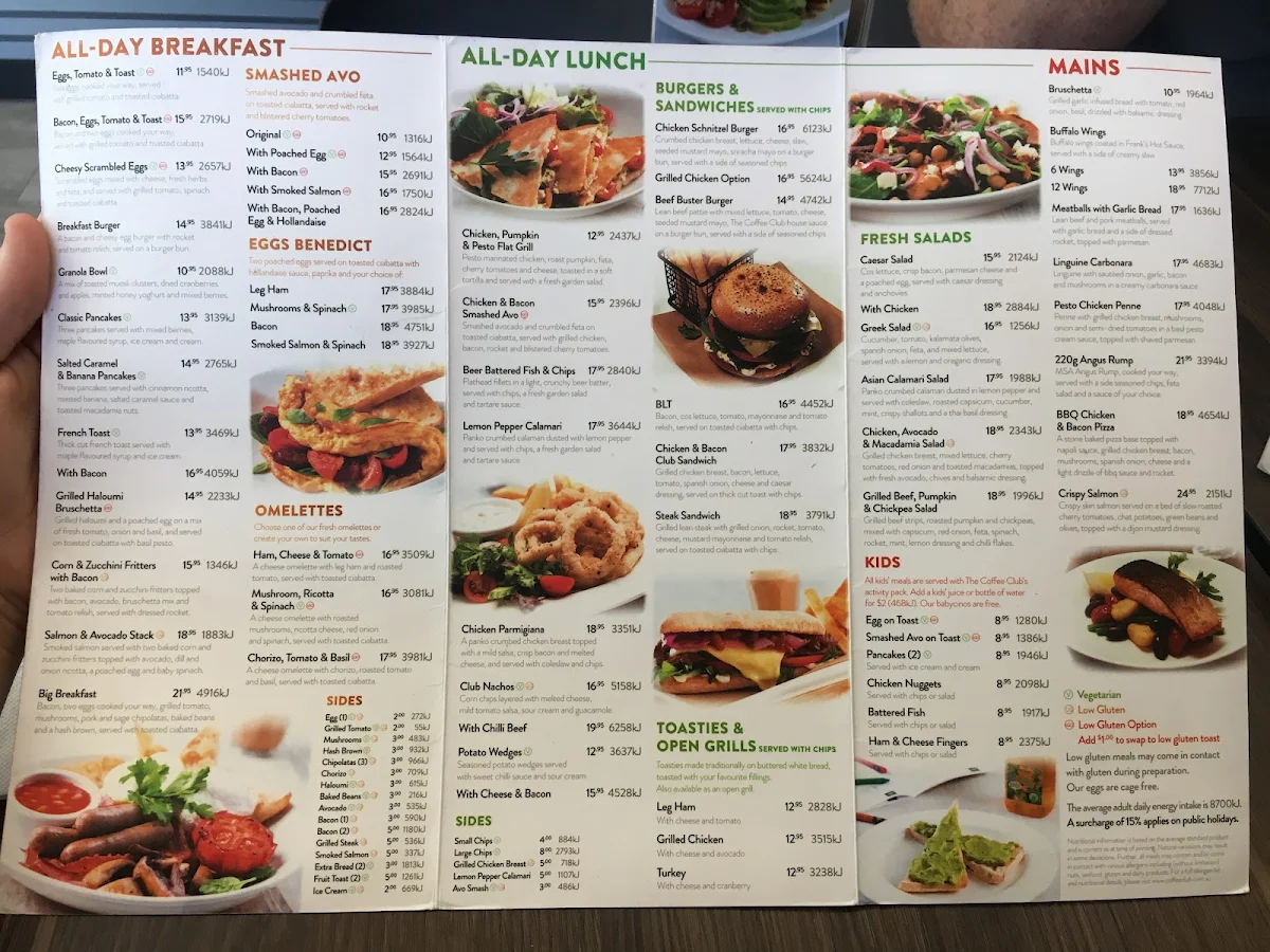 Menu, The Coffee Club Café - The Strand Townsville