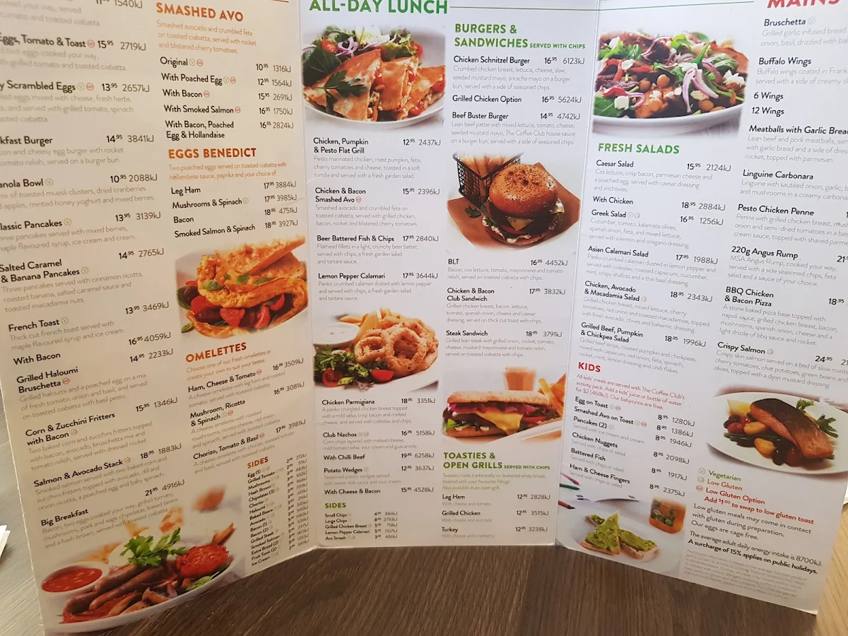 Menu, The Coffee Club Café - The Strand Townsville