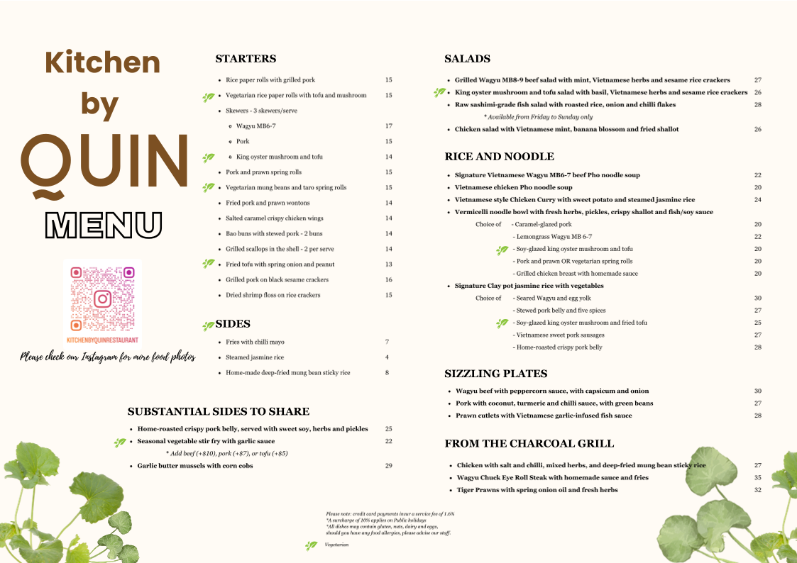 Menu, Kitchen by Quin