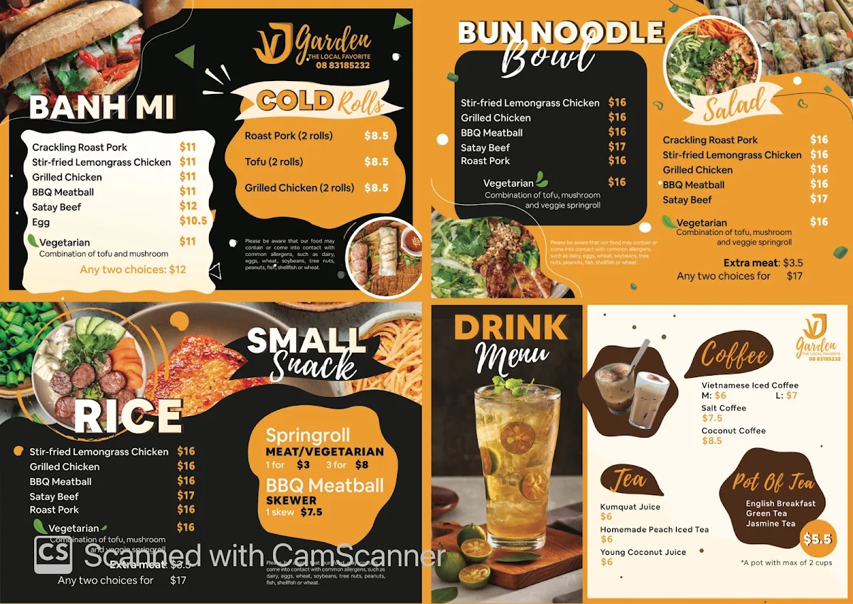 Menu, JV Garden