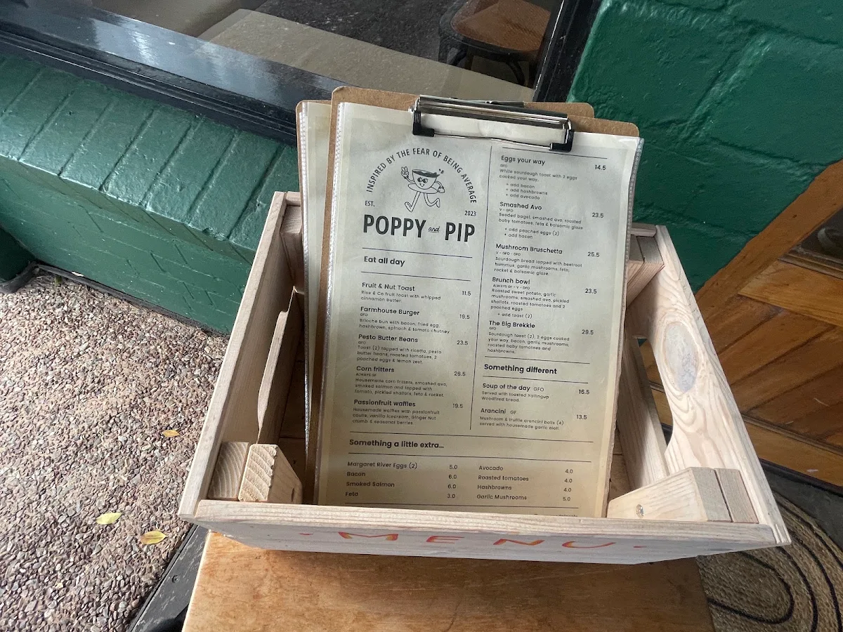 Menu, POPPY & PIP CAFE
