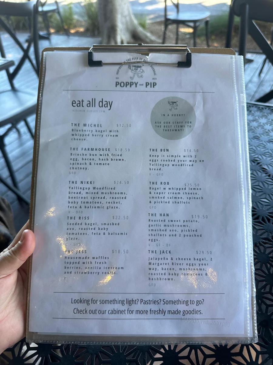 Menu, POPPY & PIP CAFE