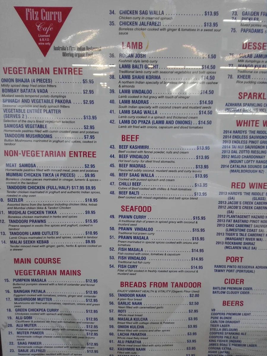 Menu, Fitz Curry Cafe