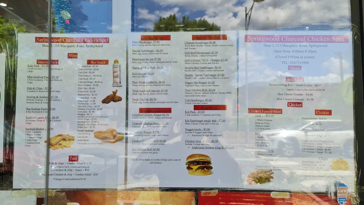 Menu, Springwood Charcoal Chicken Spot