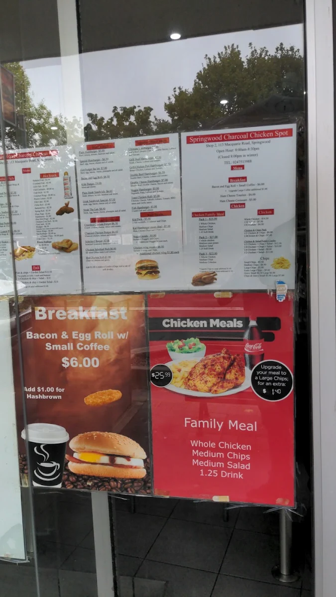 Menu, Springwood Charcoal Chicken Spot