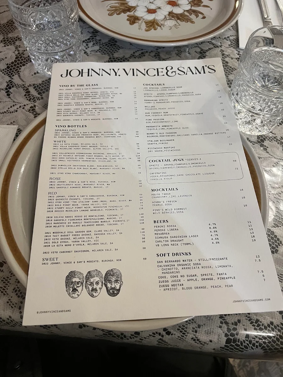 Menu, Johnny, Vince and Sam’s Ristorante