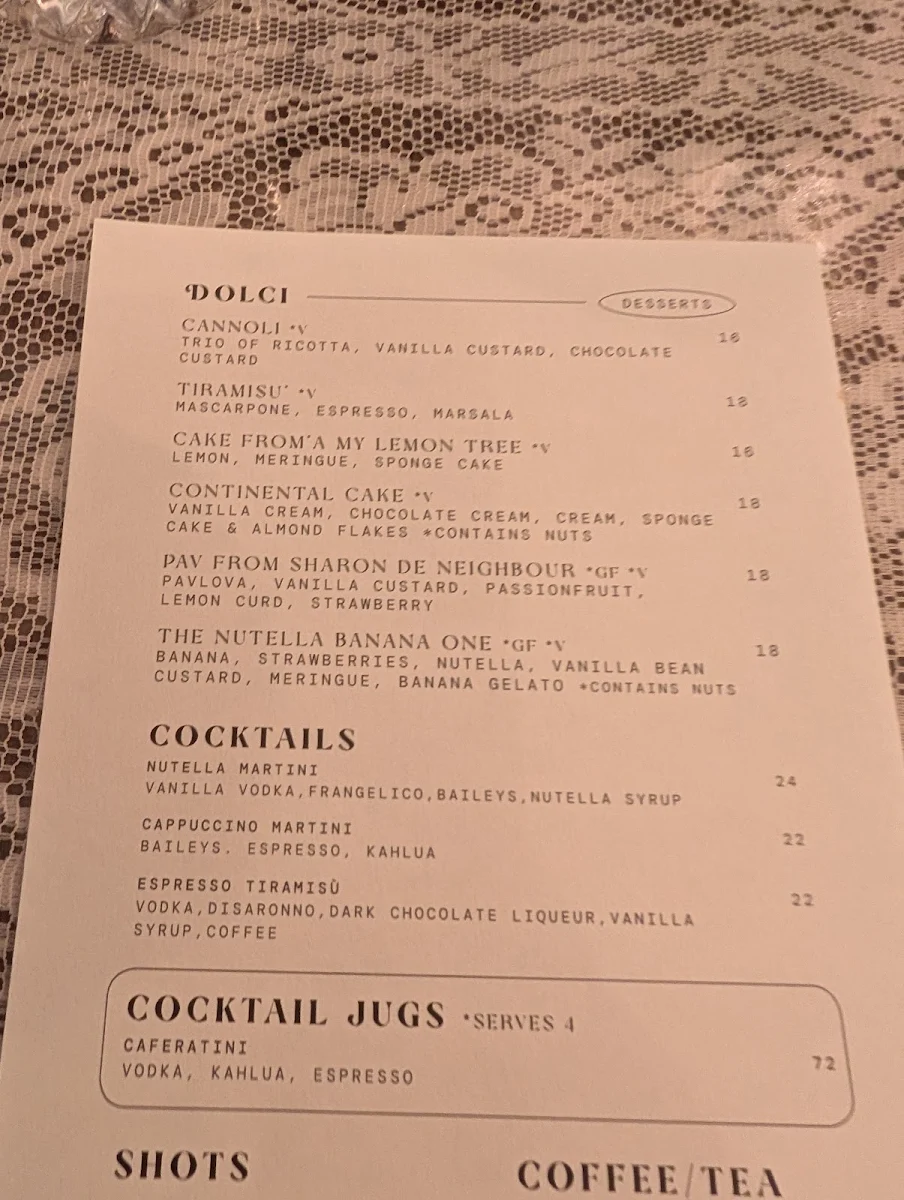 Menu, Johnny, Vince and Sam’s Ristorante