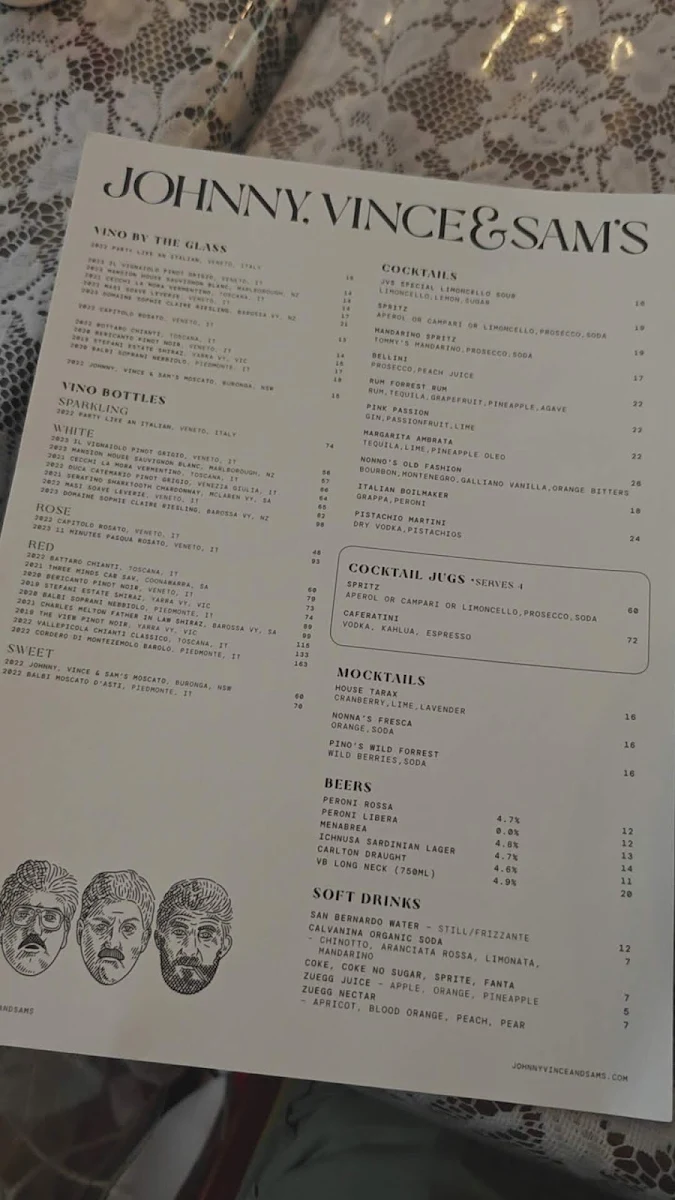 Menu, Johnny, Vince and Sam’s Ristorante