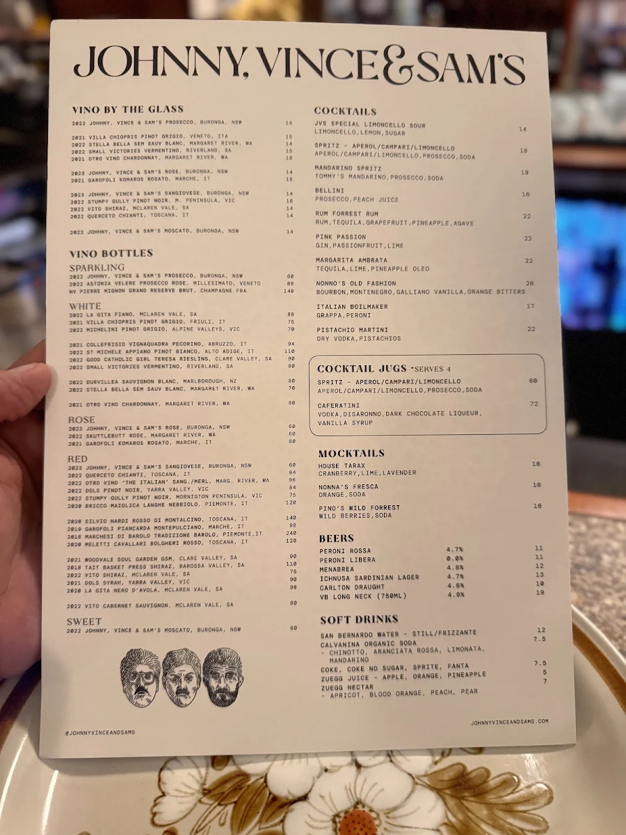 Menu, Johnny, Vince and Sam’s Ristorante