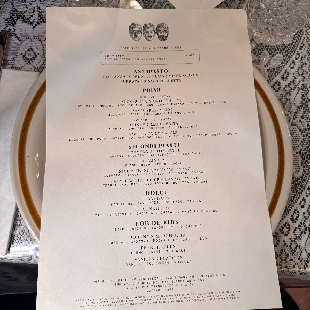 Menu, Johnny, Vince and Sam’s Ristorante