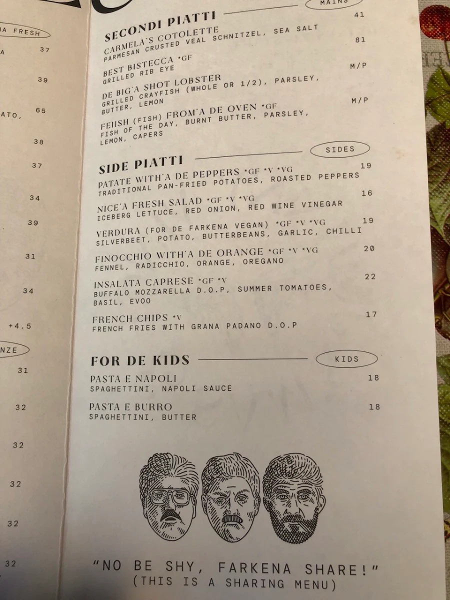 Menu, Johnny, Vince and Sam’s Ristorante