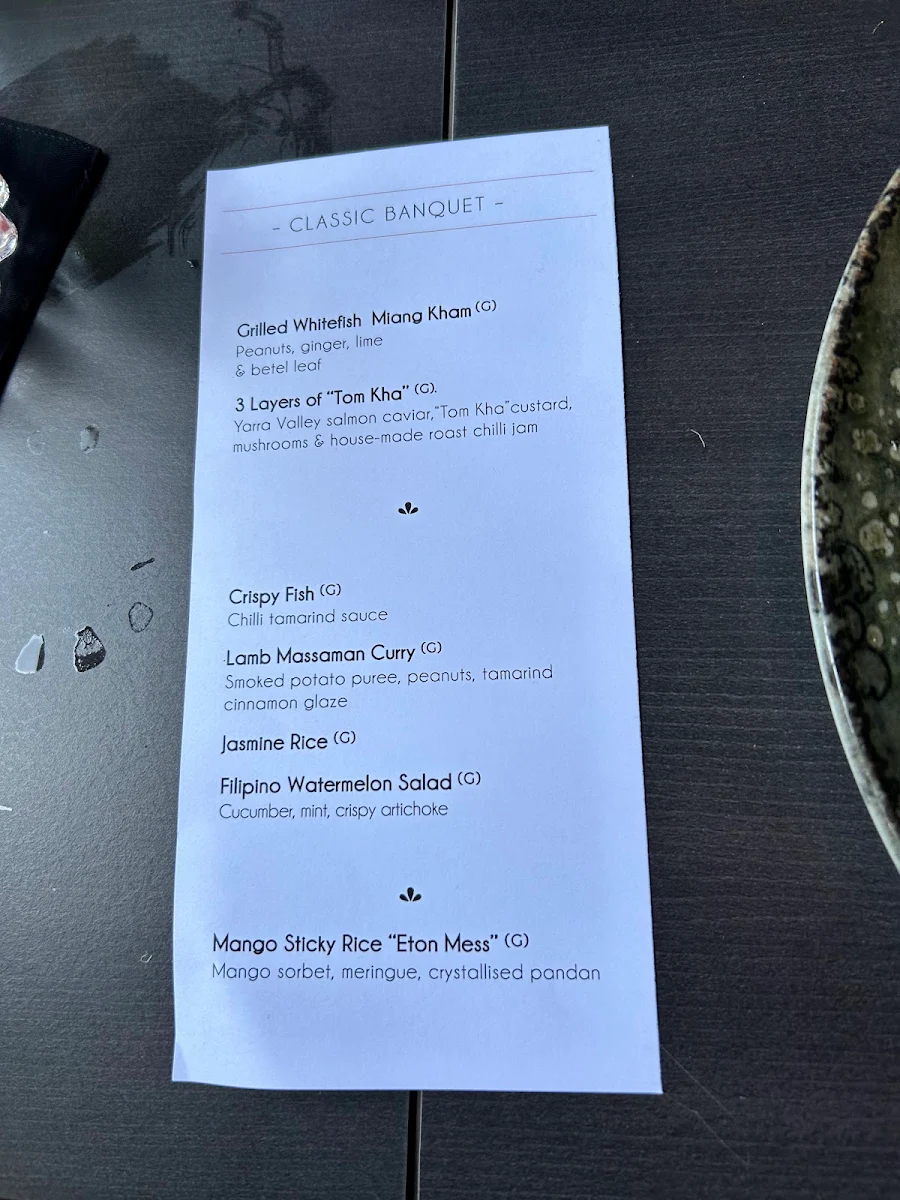 Menu, Spirit House Restaurant