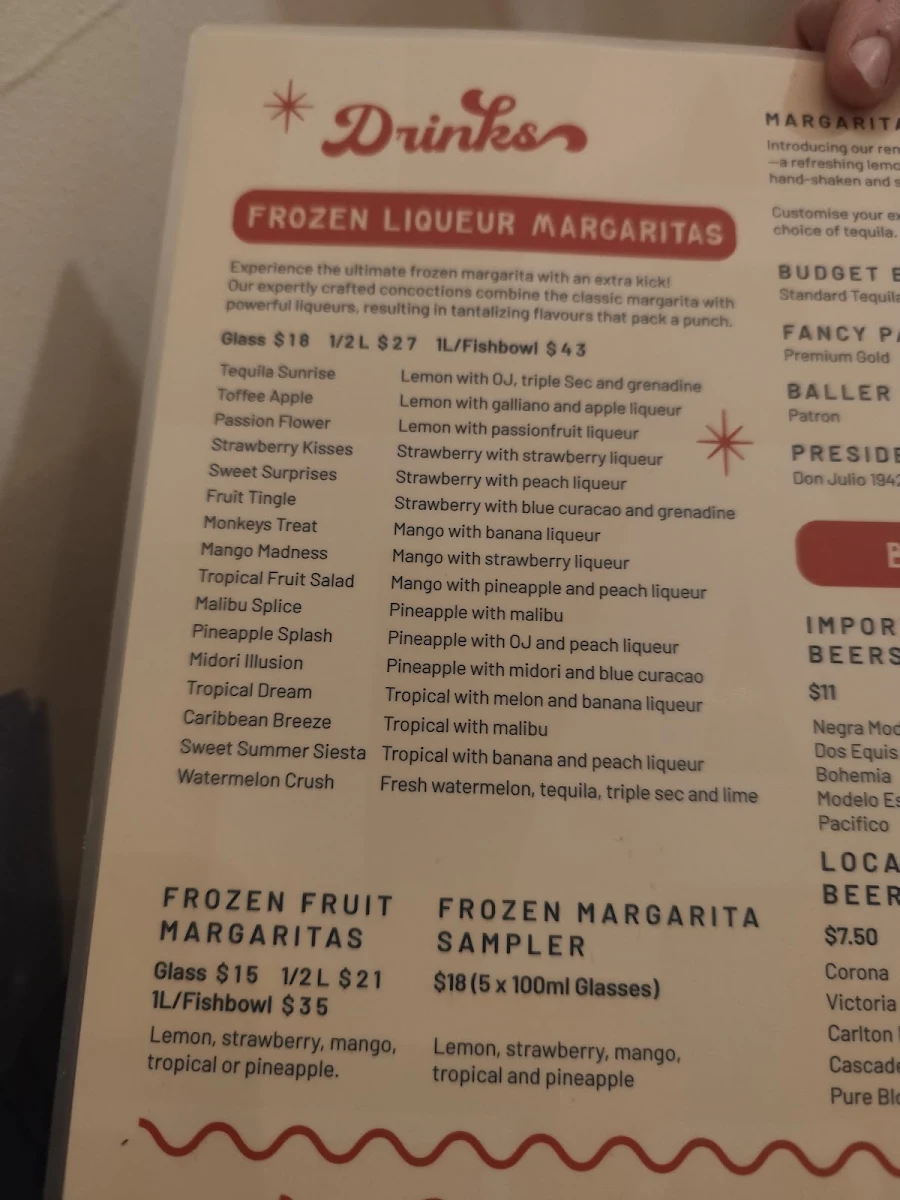 Menu, Carlos Cantina - Boronia