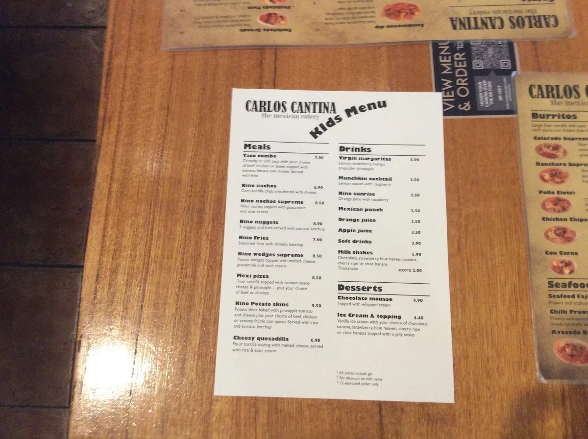 Menu, Carlos Cantina - Boronia