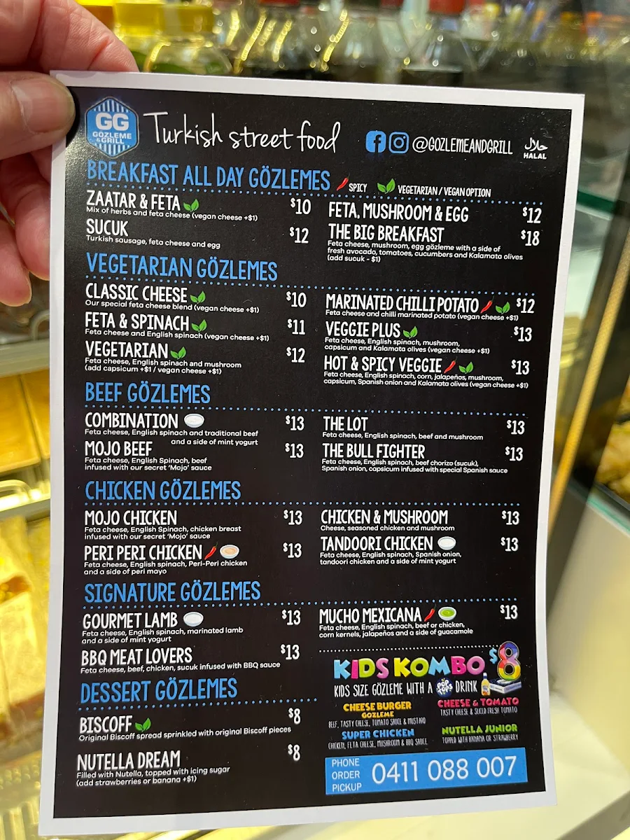 Menu, Gozleme & Grill