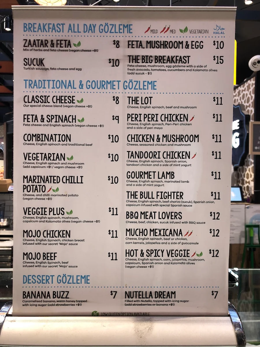 Menu, Gozleme & Grill