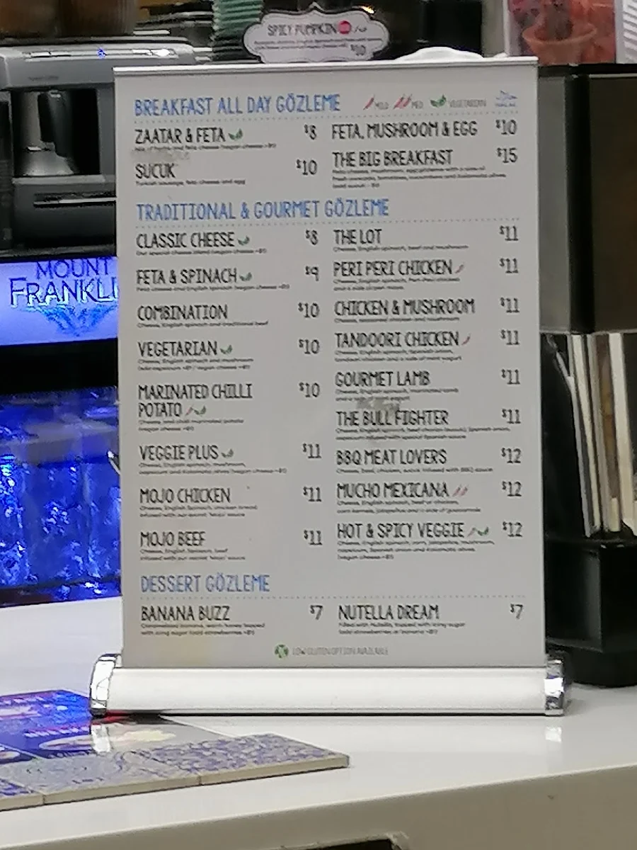 Menu, Gozleme & Grill
