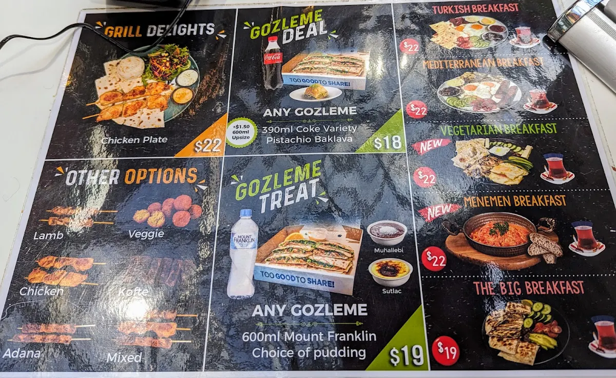 Menu, Gozleme & Grill