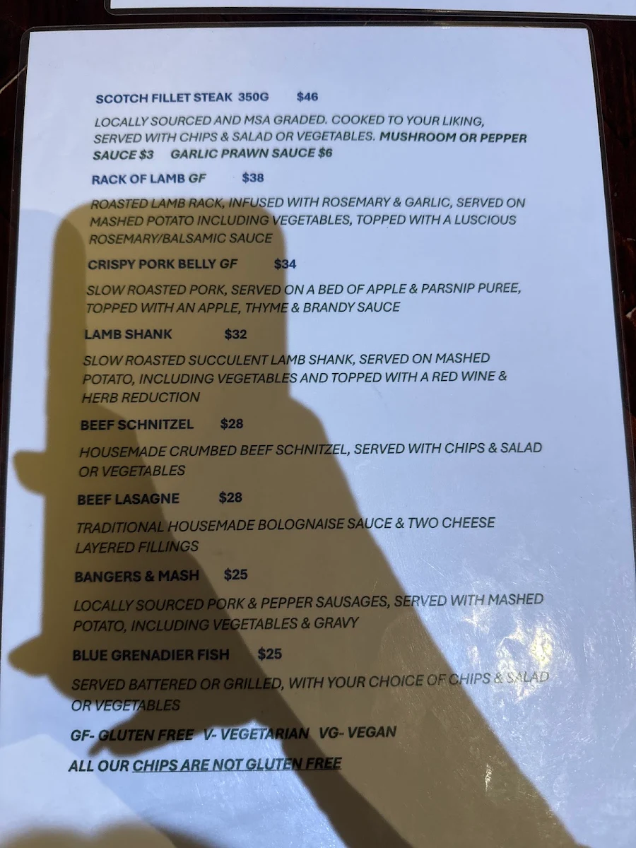 Menu, Royal Hotel Kerang