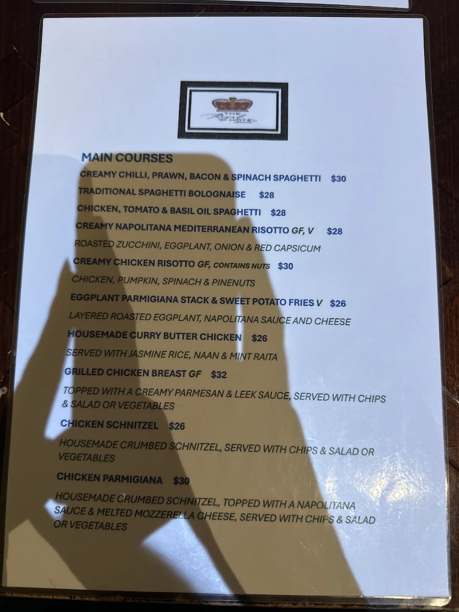 Menu, Royal Hotel Kerang