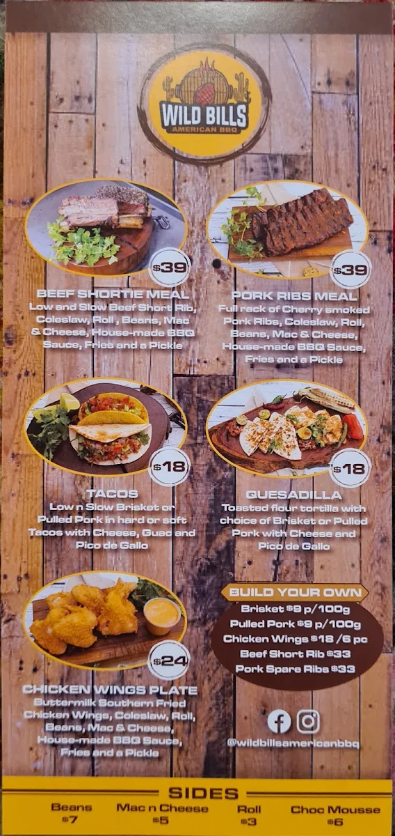 Menu, Wild Bills BBQ