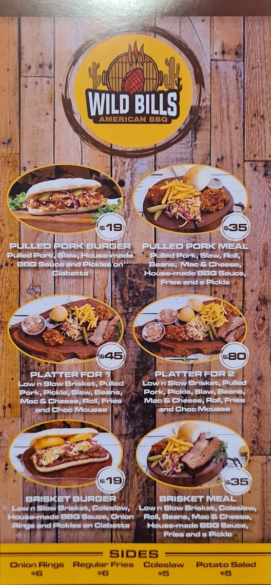 Menu, Wild Bills BBQ
