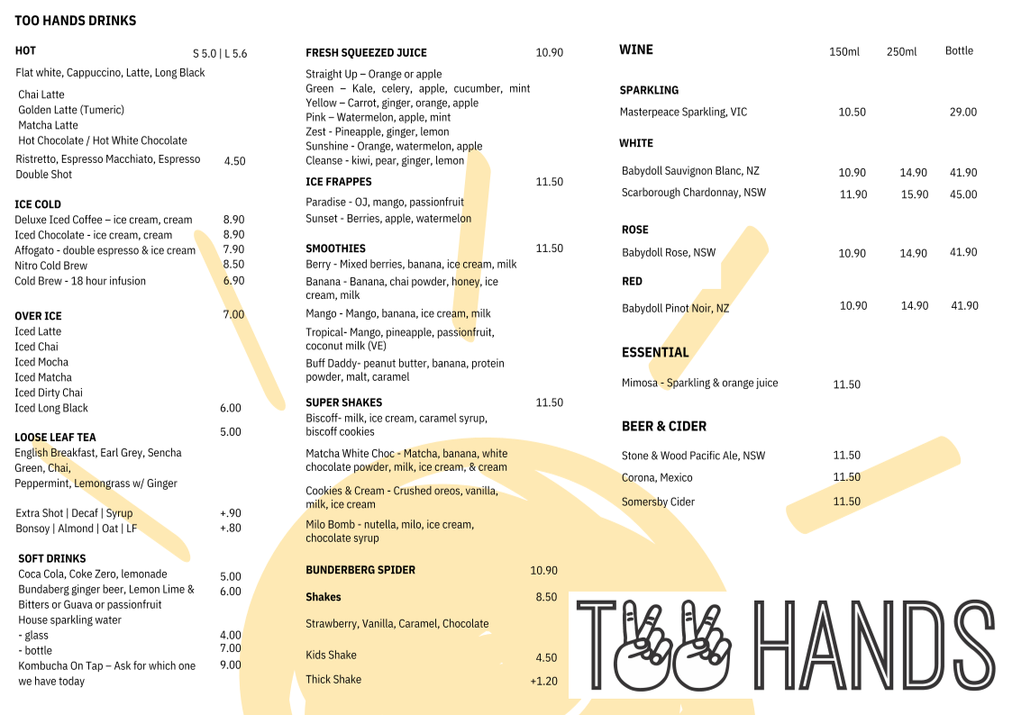 Menu, Too Hands