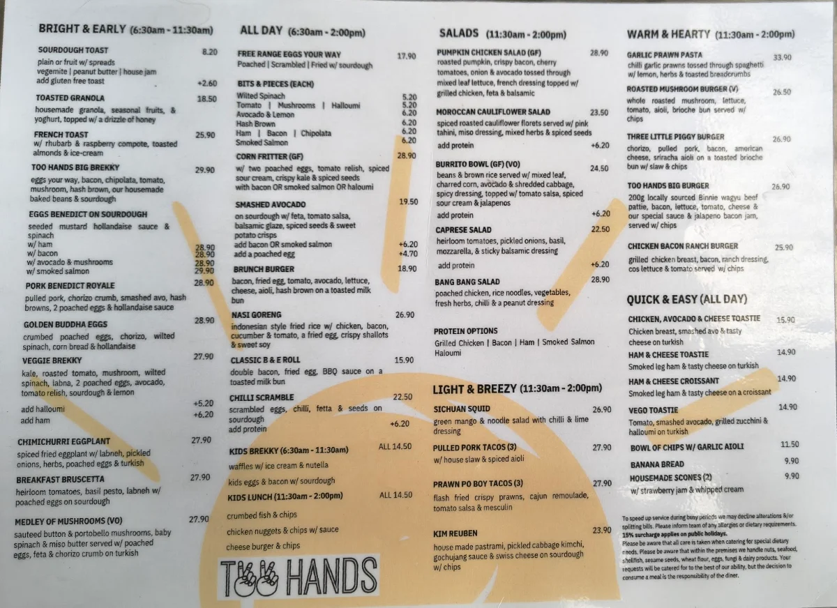 Menu, Too Hands
