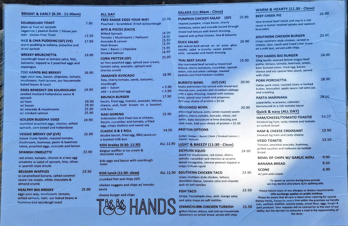 Menu, Too Hands