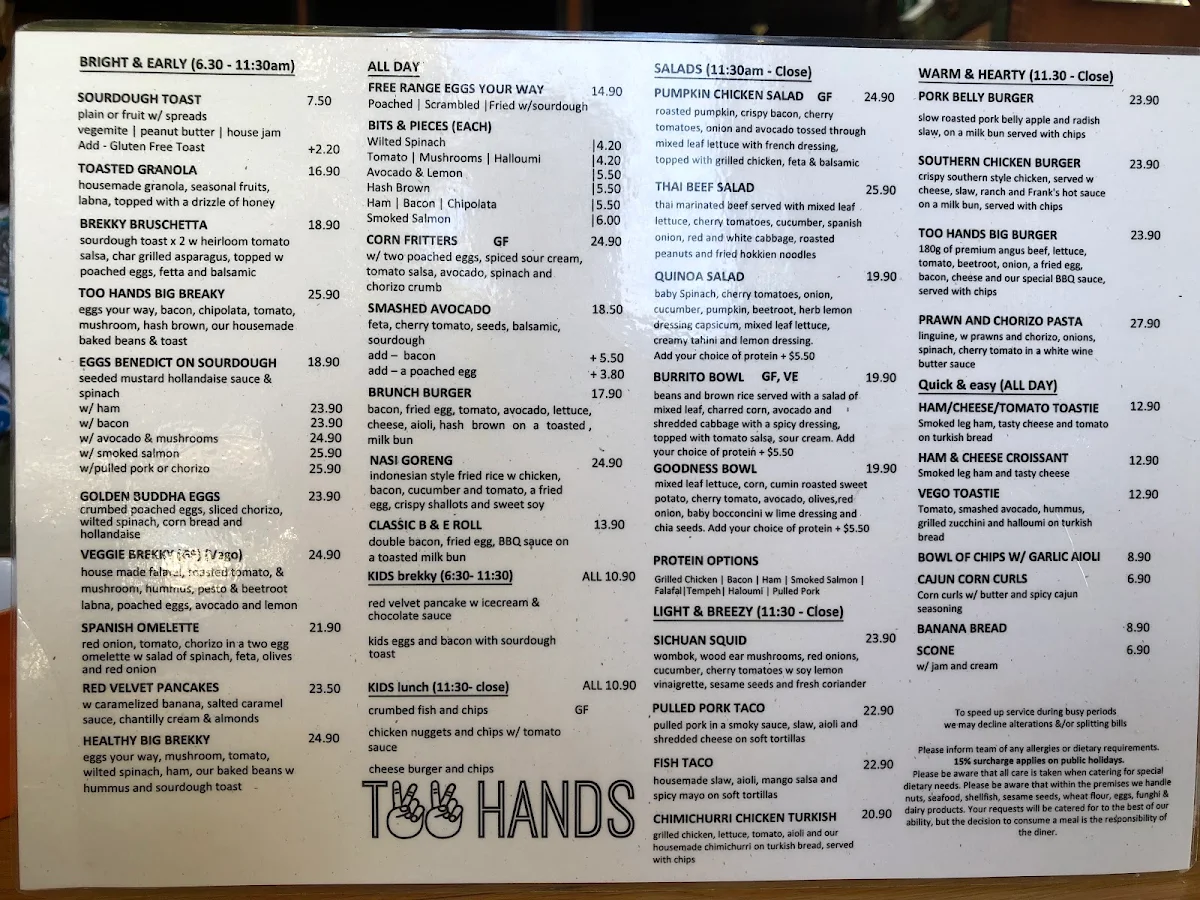 Menu, Too Hands