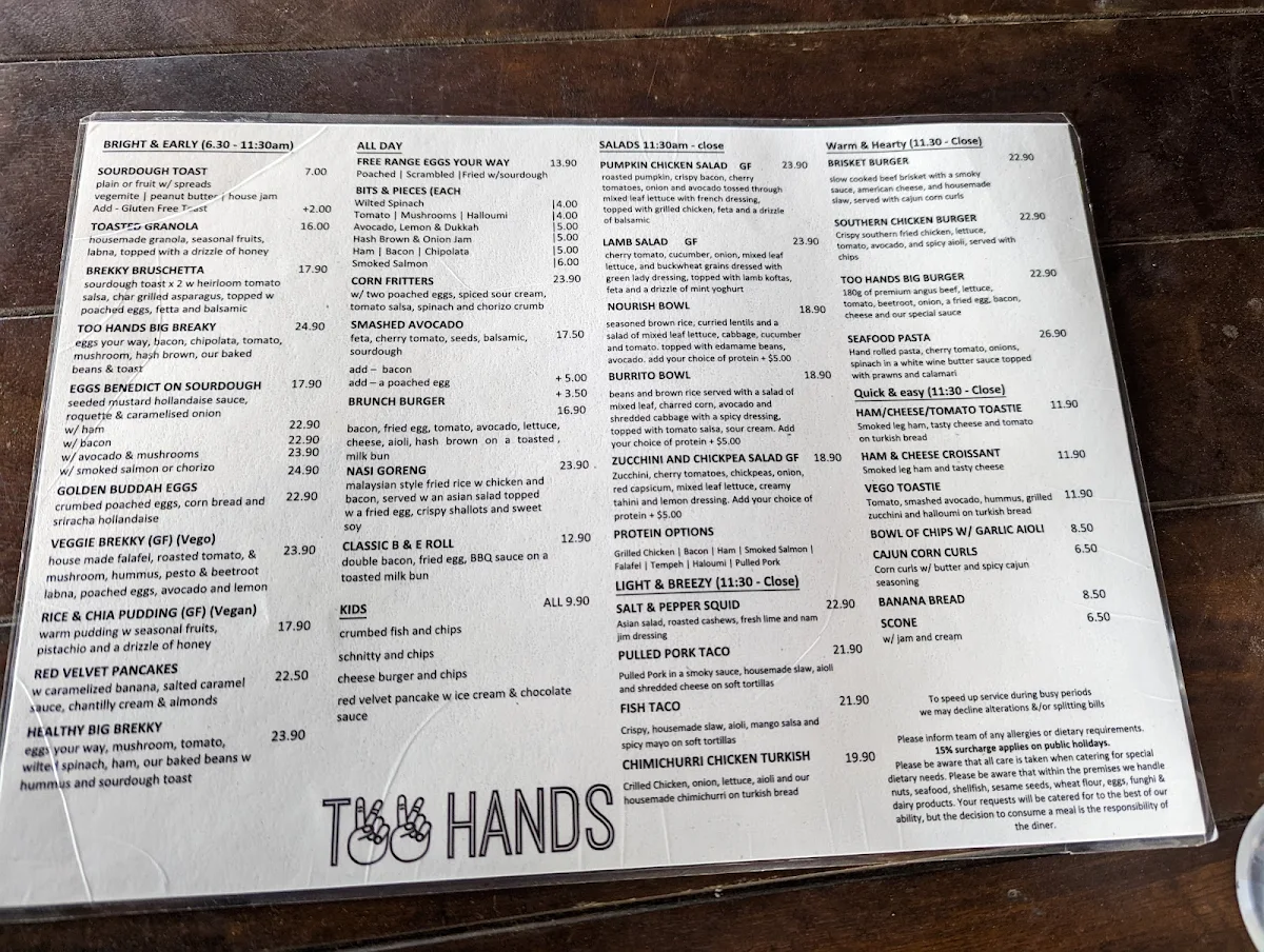 Menu, Too Hands