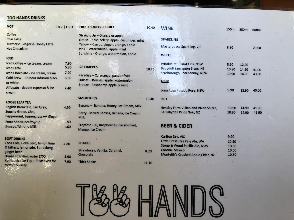 Menu, Too Hands