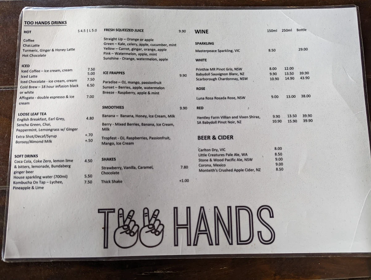 Menu, Too Hands