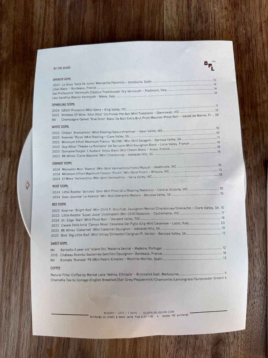 Menu, Old Palm Liquor