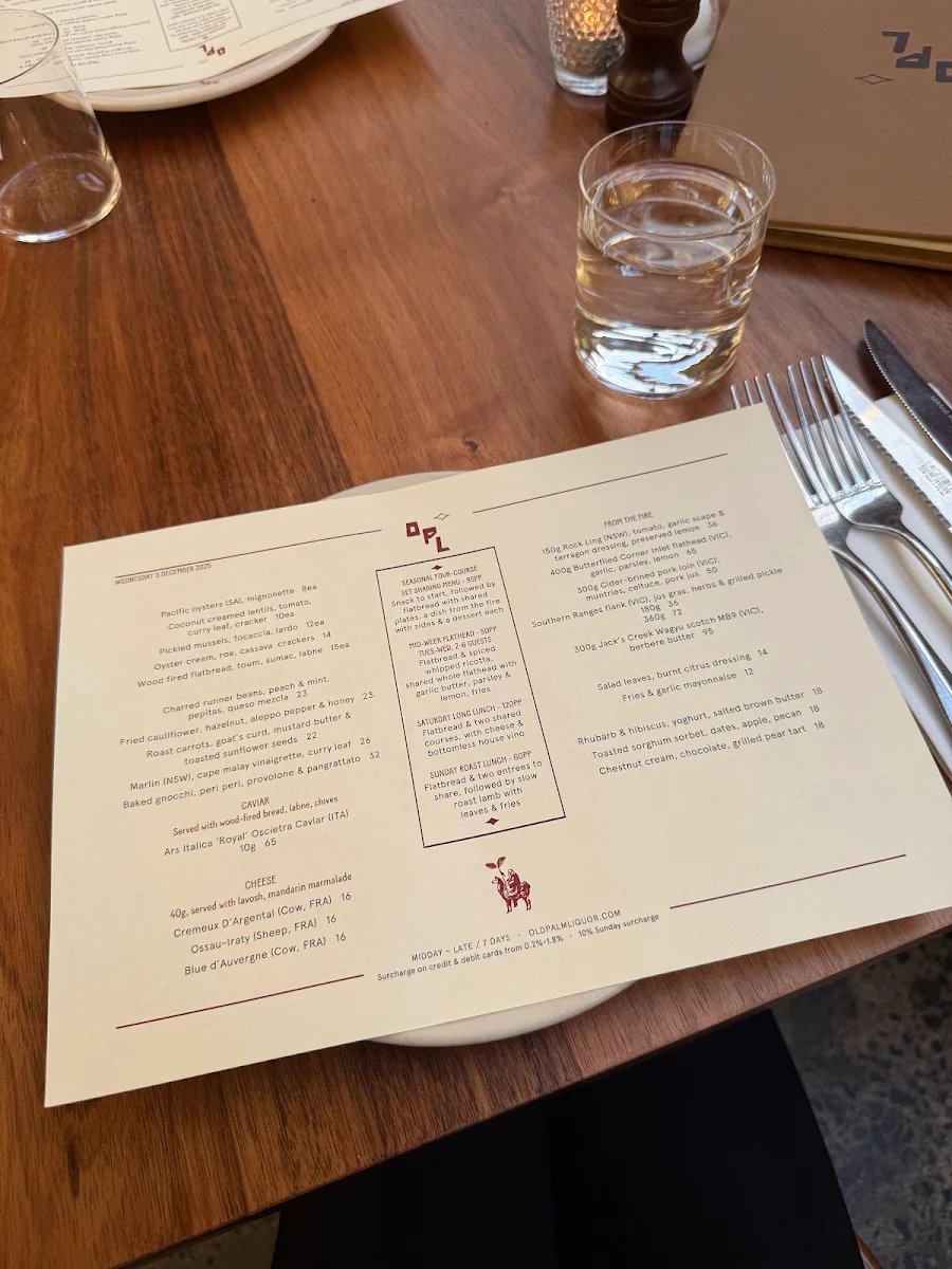 Menu, Old Palm Liquor