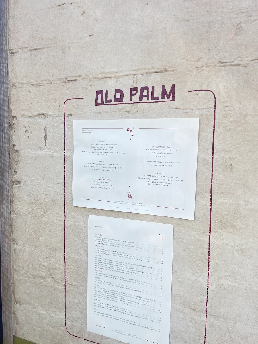 Menu, Old Palm Liquor