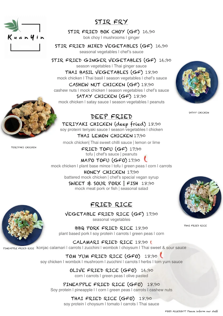 Menu, Kuan Yin Tea House