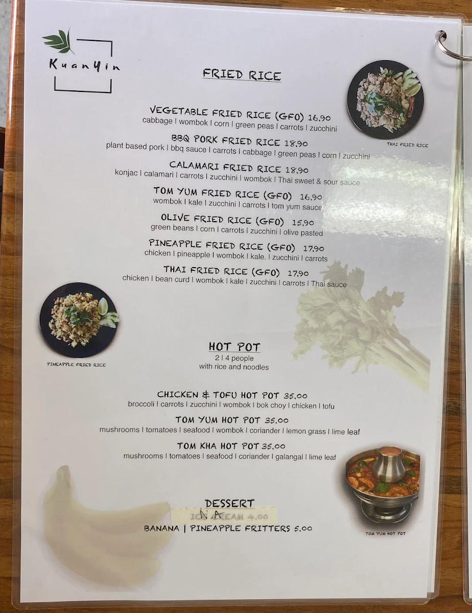 Menu, Kuan Yin Tea House