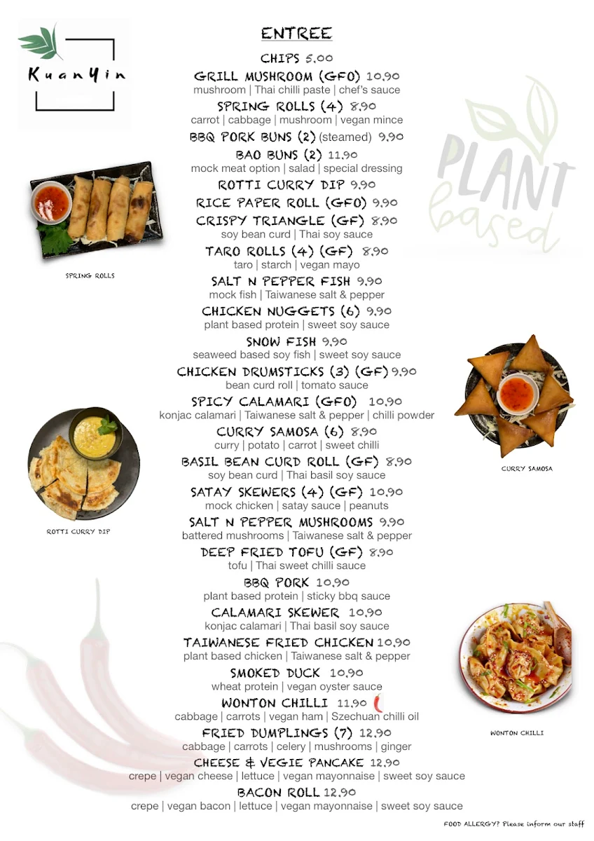 Menu, Kuan Yin Tea House