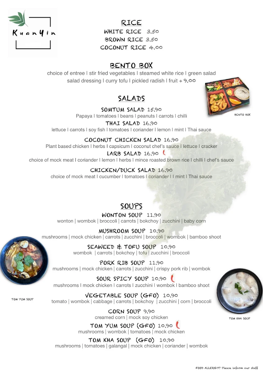 Menu, Kuan Yin Tea House