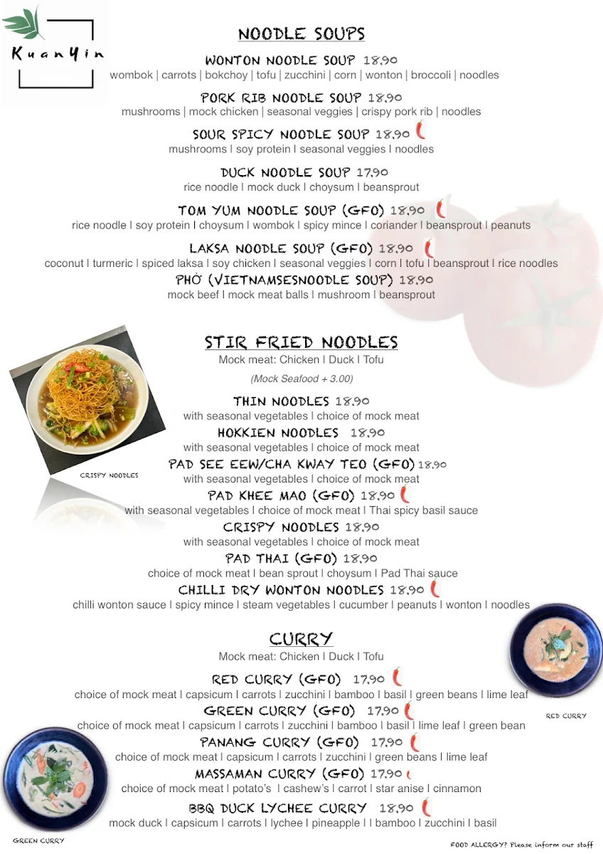 Menu, Kuan Yin Tea House