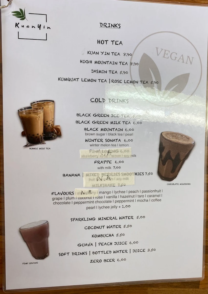 Menu, Kuan Yin Tea House