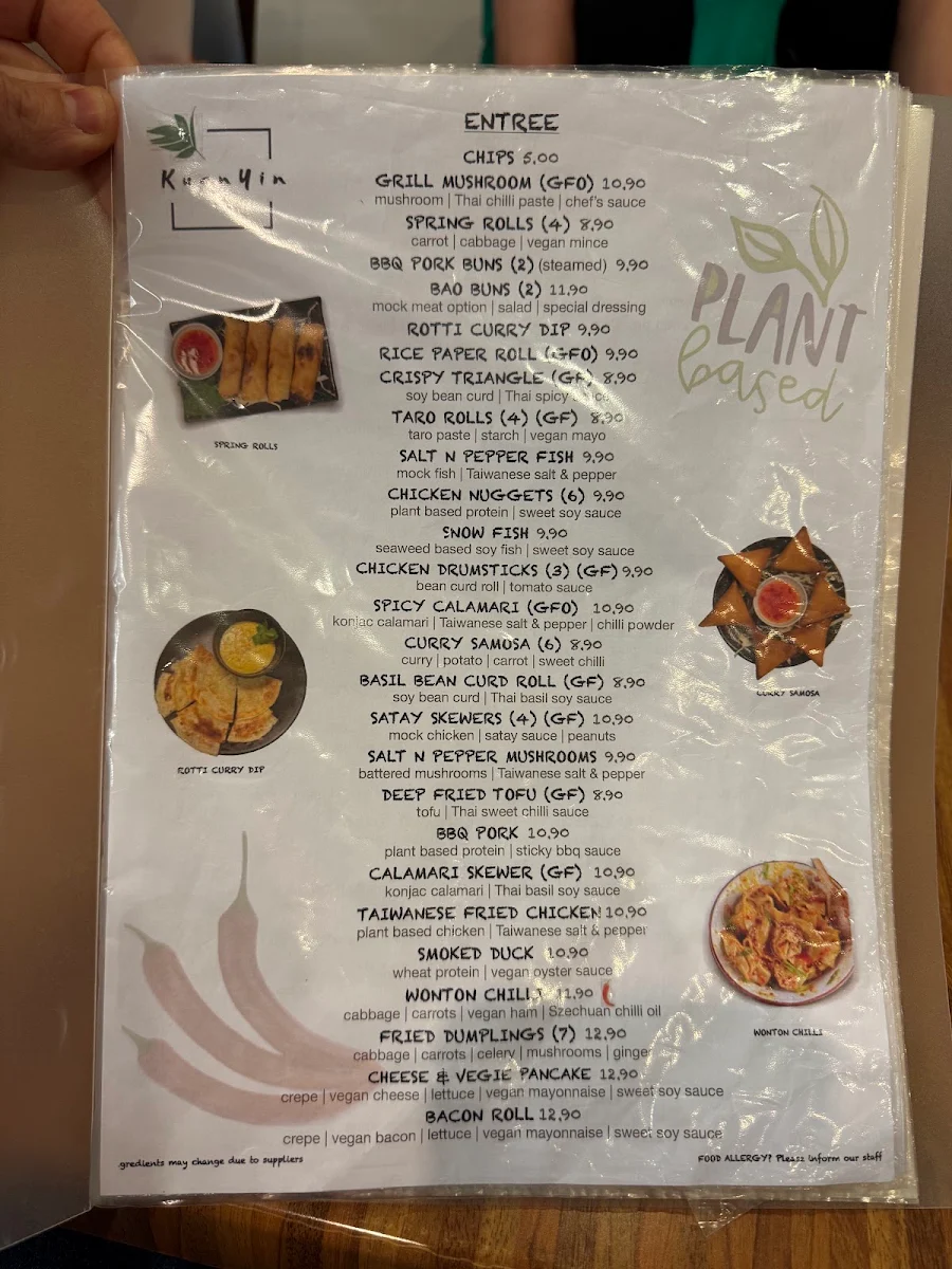 Menu, Kuan Yin Tea House
